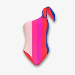 Paper London One Shoulder Striped Retro One Piece Swimsuit